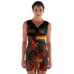 Dragon Art Fire Digital Fantasy Wrap Front Bodycon Dress by Celenk