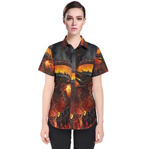 Dragon Art Fire Digital Fantasy Women s Short Sleeve Shirt by Celenk