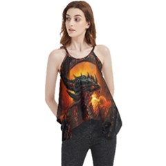 Dragon Art Fire Digital Fantasy Flowy Camisole Tank Top by Celenk