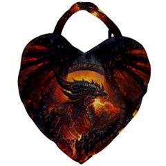 Dragon Art Fire Digital Fantasy Giant Heart Shaped Tote
