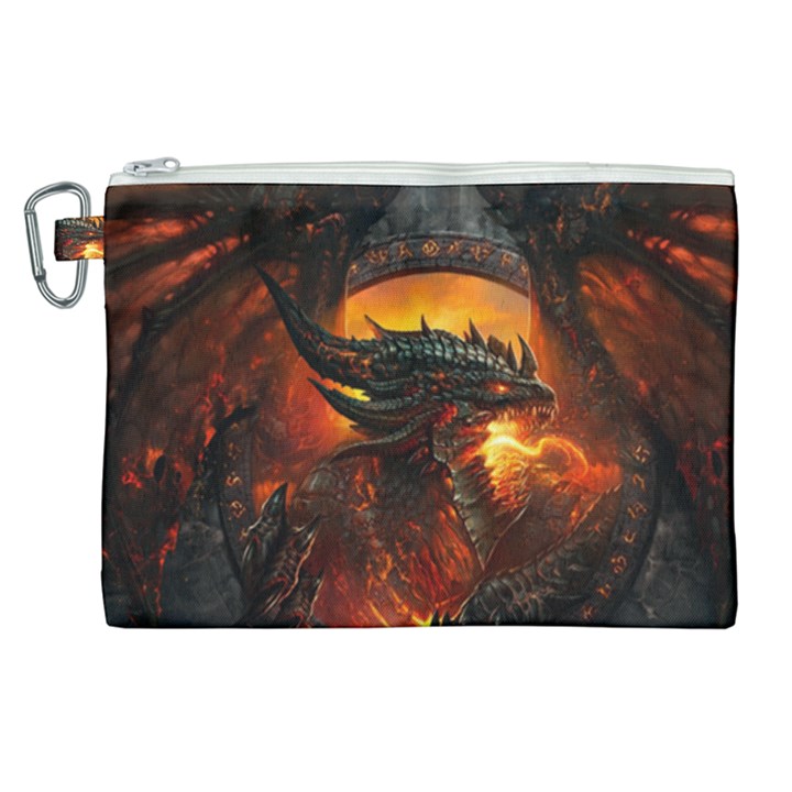 Dragon Art Fire Digital Fantasy Canvas Cosmetic Bag (XL)