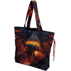 Dragon Art Fire Digital Fantasy Drawstring Tote Bag by Celenk