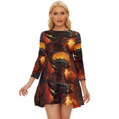 Dragon Art Fire Digital Fantasy Long Sleeve Babydoll Dress by Celenk