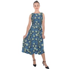 Lotus Bloom In The Calm Sea Of Beautiful Waterlilies Midi Tie-back Chiffon Dress by pepitasart