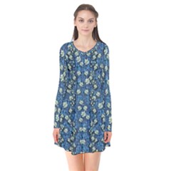 Lotus Bloom In The Calm Sea Of Beautiful Waterlilies Long Sleeve V-neck Flare Dress by pepitasart