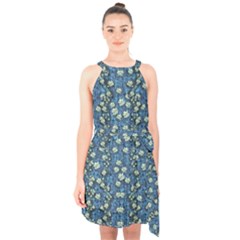 Lotus Bloom In The Calm Sea Of Beautiful Waterlilies Halter Collar Waist Tie Chiffon Dress by pepitasart