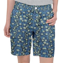 Lotus Bloom In The Calm Sea Of Beautiful Waterlilies Women s Pocket Shorts by pepitasart