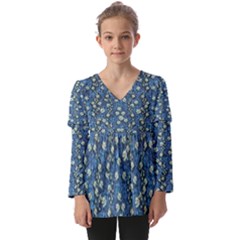 Lotus Bloom In The Calm Sea Of Beautiful Waterlilies Kids  V Neck Casual Top by pepitasart