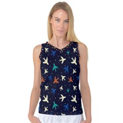 Blue Background Cute Airplanes Women s Basketball Tank Top by ConteMonfrey