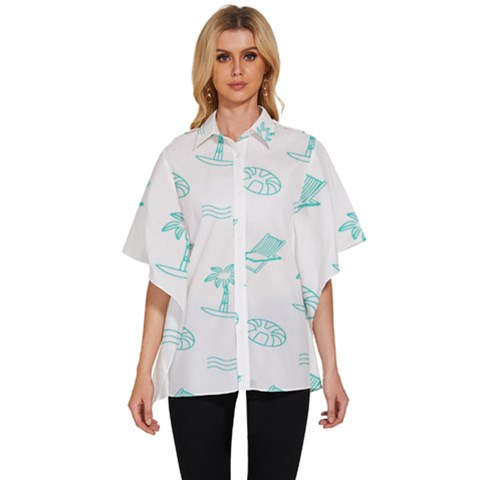 Summer Beach Seamless Pattern Women s Batwing Button Up Shirt by ConteMonfrey