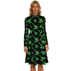 Our Dino Friends Long Sleeve Shirt Collar A-line Dress by ConteMonfrey