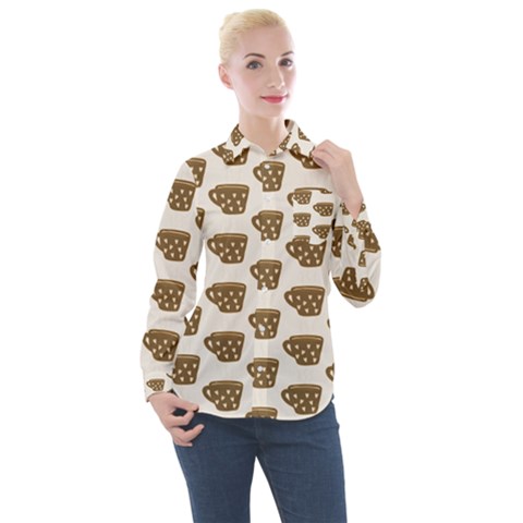Cozy Coffee Cup Women s Long Sleeve Pocket Shirt by ConteMonfrey