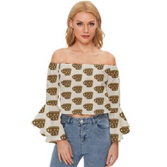 Cozy Coffee Cup Off Shoulder Flutter Bell Sleeve Top by ConteMonfrey
