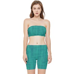 Painted Green Digital Wood Stretch Shorts And Tube Top Set by ConteMonfrey