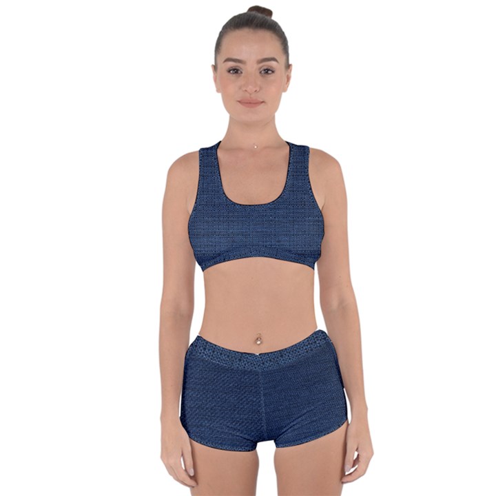 Digital dark blue Linen Racerback Boyleg Bikini Set