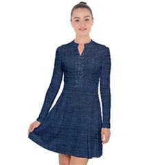 Digital Dark Blue Linen Long Sleeve Panel Dress by ConteMonfrey