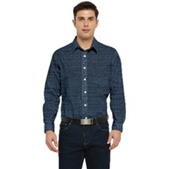 Digital Dark Blue Linen Men s Long Sleeve  Shirt by ConteMonfrey