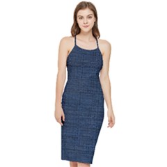 Digital Dark Blue Linen Bodycon Cross Back Summer Dress by ConteMonfrey