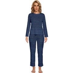 Digital Dark Blue Linen Womens  Long Sleeve Lightweight Pajamas Set by ConteMonfrey