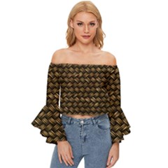 Brown Straw - Country Side Off Shoulder Flutter Bell Sleeve Top by ConteMonfrey