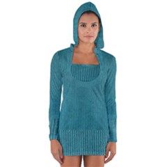 Blue Digital Fabric Long Sleeve Hooded T-shirt