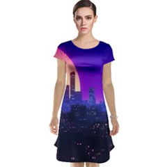 The Sun Night Music The City Background 80s, 80 s Synth Cap Sleeve Nightdress by uniart180623