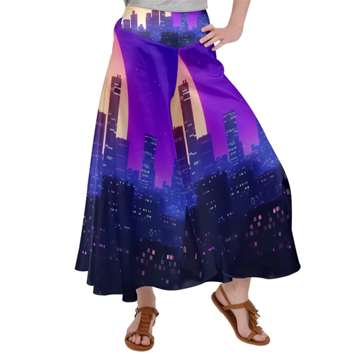 The Sun Night Music The City Background 80s, 80 s Synth Women s Satin Palazzo Pants