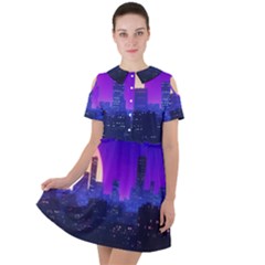 The Sun Night Music The City Background 80s, 80 s Synth Short Sleeve Shoulder Cut Out Dress  by uniart180623