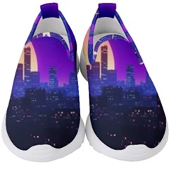 The Sun Night Music The City Background 80s, 80 s Synth Kids  Slip On Sneakers by uniart180623