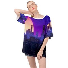 The Sun Night Music The City Background 80s, 80 s Synth Oversized Chiffon Top by uniart180623