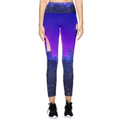 The Sun Night Music The City Background 80s, 80 s Synth Pocket Leggings  by uniart180623