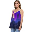 The Sun Night Music The City Background 80s, 80 s Synth Casual Spaghetti Strap Chiffon Top View2