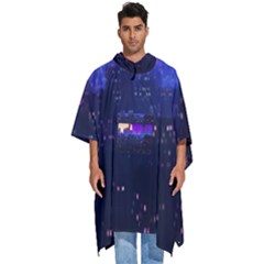 The Sun Night Music The City Background 80s, 80 s Synth Men s Hooded Rain Ponchos by uniart180623