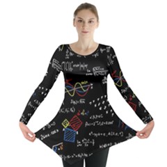 Black Background With Text Overlay Mathematics Formula Board Long Sleeve Tunic  by uniart180623