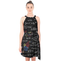 Black Background With Text Overlay Mathematics Formula Board Halter Collar Waist Tie Chiffon Dress by uniart180623
