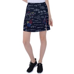 Black Background With Text Overlay Mathematics Formula Board Tennis Skirt by uniart180623