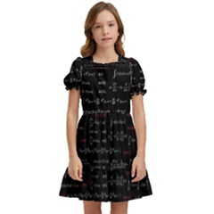 Black Background With Text Overlay Digital Art Mathematics Kids  Puff Sleeved Dress by uniart180623