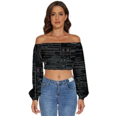 Black Background With Text Overlay Mathematics Trigonometry Long Sleeve Crinkled Weave Crop Top by uniart180623