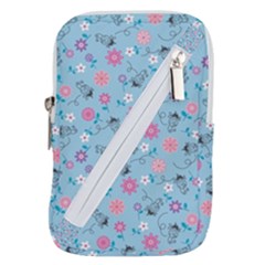 Pink And Blue Floral Wallpaper Belt Pouch Bag (large) by uniart180623