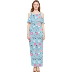 Pink And Blue Floral Wallpaper Draped Sleeveless Chiffon Jumpsuit by uniart180623