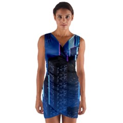 Night Music The City Neon Background Synth Retrowave Wrap Front Bodycon Dress by uniart180623