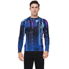 Night Music The City Neon Background Synth Retrowave Men s Long Sleeve Rash Guard by uniart180623