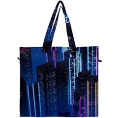 Night Music The City Neon Background Synth Retrowave Canvas Travel Bag by uniart180623