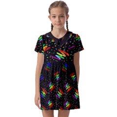 Rainbows Pixel Pattern Kids  Asymmetric Collar Dress by uniart180623