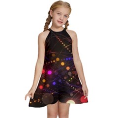 Abstract Light Star Design Laser Light Emitting Diode Kids  Halter Collar Waist Tie Chiffon Dress