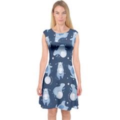 Bear Pattern Patterns Planet Animals Capsleeve Midi Dress by uniart180623