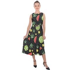 Watermelon Berries Patterns Pattern Midi Tie-back Chiffon Dress