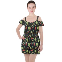 Watermelon Berries Patterns Pattern Ruffle Cut Out Chiffon Playsuit