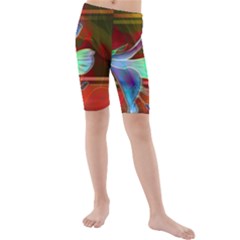 Abstract Fractal Design Digital Wallpaper Graphic Backdrop Kids  Mid Length Swim Shorts by uniart180623