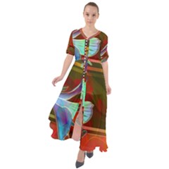 Abstract Fractal Design Digital Wallpaper Graphic Backdrop Waist Tie Boho Maxi Dress